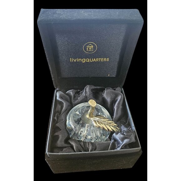 Great City Traders Art Glass Apple Paperweight Brass Stem & Leaf w Box - Picture 6 of 7